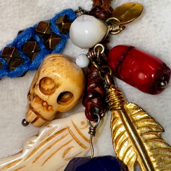 🌀 Chan Luu Skull Series Charm Necklace | 31" Leather | Festival Boho Vibes 💀🪶 - Picture 4 of 9
